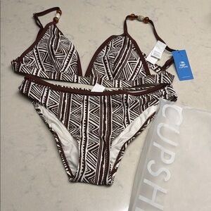 Cupshe Brown & White Geometric Triangle Bikini Set